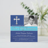 Invitation Royal Blue, Aqua 1st Holy Communion Photo Invitati (Debout devant)