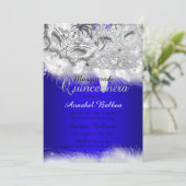 Invitation Royal Blue Argent étincelle Masquerade Quinceanera (Debout devant)
