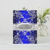 Invitation Royal Blue Argent Fleur étincelle Douce 16 Invitat (Debout devant)