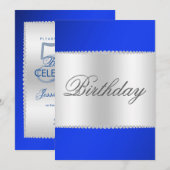 Invitation Royal Blue, Argent & Gems Anniversaire (Devant / Derrière)