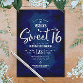 Invitation Royal Blue Argent Script Bold Sweet 16 Anniversair