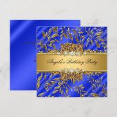 Invitation Royal Blue Birthday Party Gold Jewel Image (Devant / Derrière)
