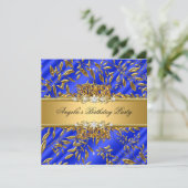 Invitation Royal Blue Birthday Party Gold Jewel Image (Debout devant)