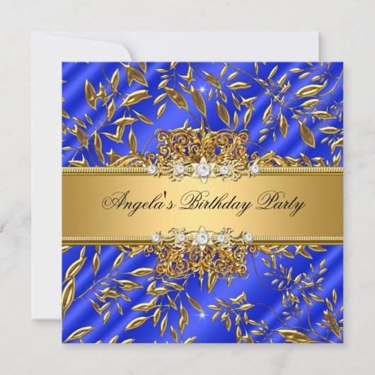 Invitation Royal Blue Birthday Party Gold Jewel Image (Devant)