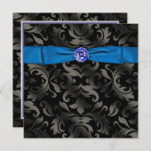 Invitation Royal Blue Black Cravate Black Damask Party Invita (Devant / Derrière)