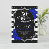 Invitation Royal Blue Black Silver Photo 50e anniversaire (Debout devant)