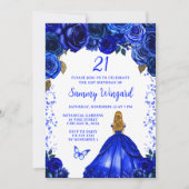 Invitation Royal Blue Blonde Hair Princess Anniversaire (Devant)