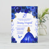 Invitation Royal Blue Blonde Hair Princess Anniversaire (Debout devant)