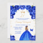 Invitation Royal Blue Blonde Hair Princess Anniversaire (Devant)