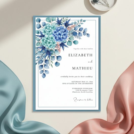 Invitation Royal Blue Botanical Romance Wedding