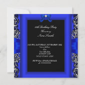 Invitation Royal Blue Bow Anniversaire de fête Silver Photo (Dos)