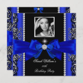 Invitation Royal Blue Bow Anniversaire de la fête Black Silve (Devant / Derrière)