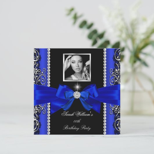 Invitation Royal Blue Bow Anniversaire de la fête Black Silve (Debout devant)