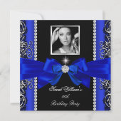 Invitation Royal Blue Bow Anniversaire de la fête Black Silve (Devant)