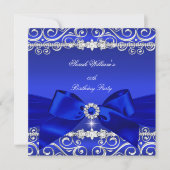 Invitation Royal Blue Bow fête d'anniversaire Black Silver (Devant)