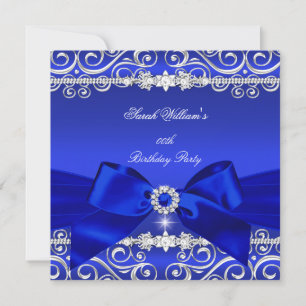 Invitation Royal Blue Bow fête d'anniversaire Black Silver