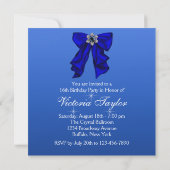 Invitation Royal Blue Bow Sweet 16 fête d'anniversaire (Dos)