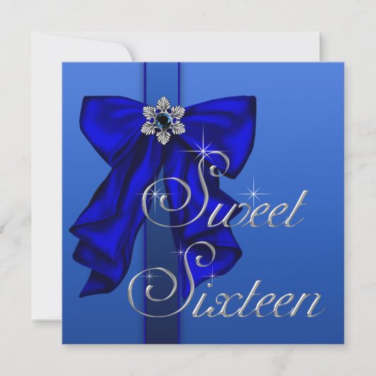 Invitation Royal Blue Bow Sweet 16 fête d'anniversaire (Devant)