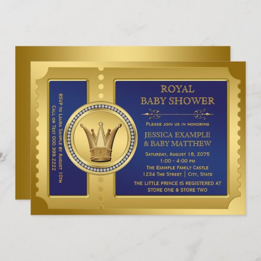 Invitation Royal Blue Boys Royal Baby shower (Devant / Derrière)