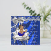 Invitation Royal Blue Chair Pearls Ethnic Girl Baby shower (Debout devant)