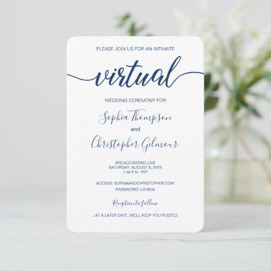 Invitation Royal Blue Chic Custom VIRTUAL Mariage (Debout devant)