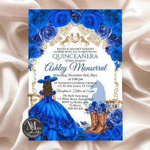 Invitation Royal Blue Cowboy Quinceañera Invitation, 15 Años