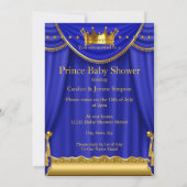 Invitation Royal Blue Crown Prince Baby shower Gold Brunette (Dos)