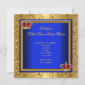Invitation Royal Blue Damask Gold Baby shower Boy Regal (Dos)