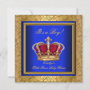 Invitation Royal Blue Damask Gold Baby shower Boy Regal
