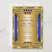 Invitation Royal Blue Damask Gold Crown Baby shower Boy bg5 (Dos)