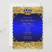 Invitation Royal Blue Damask Gold Crown Baby shower Boy bs3 (Dos)