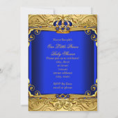 Invitation Royal Blue Damask Gold Crown Baby shower Boy bsA (Dos)
