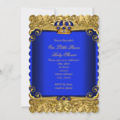 Invitation Royal Blue Damask Gold Crown Baby shower Boy RB3 (Dos)