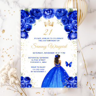 Invitation Royal Blue Dark Skin Princess