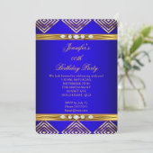 Invitation Royal Blue Deco Stripe Gold Diamond Party (Debout devant)