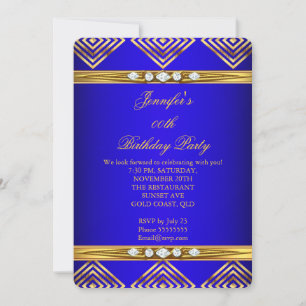 Invitation Royal Blue Deco Stripe Gold Diamond Party
