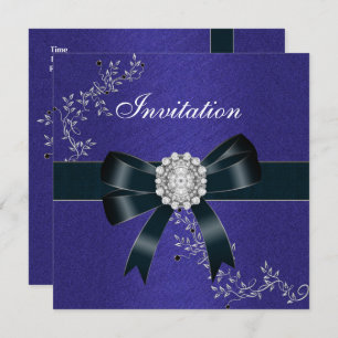 Invitation Royal Blue Diamond Jewel Black Bow