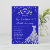 Invitation Royal Blue Diamond Sparkle Tiara Gown Quinceanera (Debout devant)
