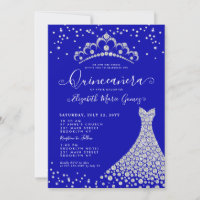 Royal Blue Diamond Sparkle Tiara Gown Quinceanera