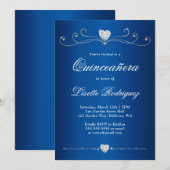 Invitation Royal Blue Diamond Swirl Elegant Quinceanera (Devant / Derrière)