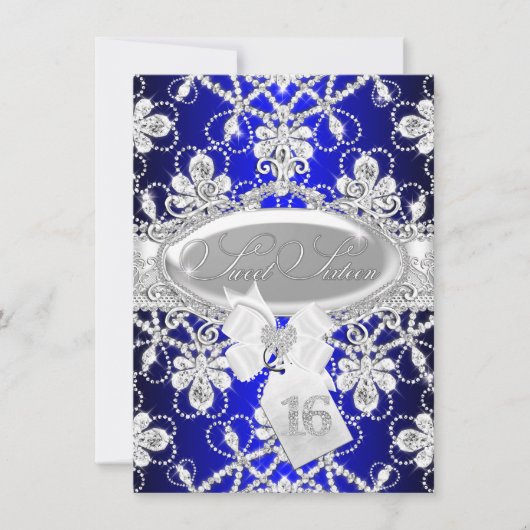 Invitation Royal Blue Diamond Tiara Princess Sweet 16 Invitat (Devant)