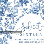 Invitation Royal Blue Digital Floral 16th Birthday Invite