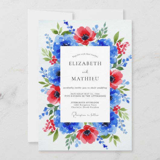 Invitation Royal Blue Dramatic Botanical Wedding (Devant)
