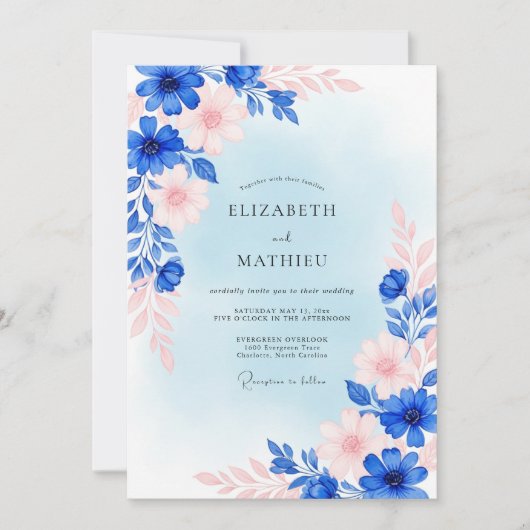 Invitation Royal Blue Dreamy Spring Wedding (Devant)