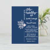 Invitation Royal Blue Elegant Mariage de fleurs blanches (Debout devant)