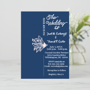 Invitation Royal Blue Elegant Mariage de fleurs blanches