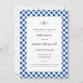 Invitation Royal Blue En vichy Baby shower traditionnel (Devant)