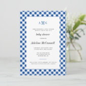 Invitation Royal Blue En vichy Baby shower traditionnel (Debout devant)