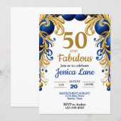 Invitation Royal Blue et Ballons Dorés Anniversaire (Devant / Derrière)