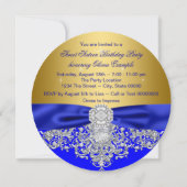 Invitation Royal Blue et Gold Diamond Sweet 16 Party (Dos)